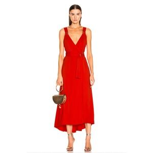 NWT A.L.C. Women's Red Sleeveless‎ Haley Midi Wrap Dress with Belt Size 4